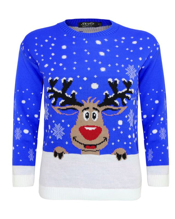 Kids Girls Boy Knitted Reindeer Christmas Rudolf Xmas Novelty Jumper Sweater Top