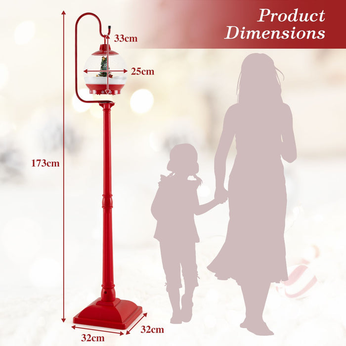 68 Inch Christmas Lamp Post with Sound-Activated Snow Globe Lantern