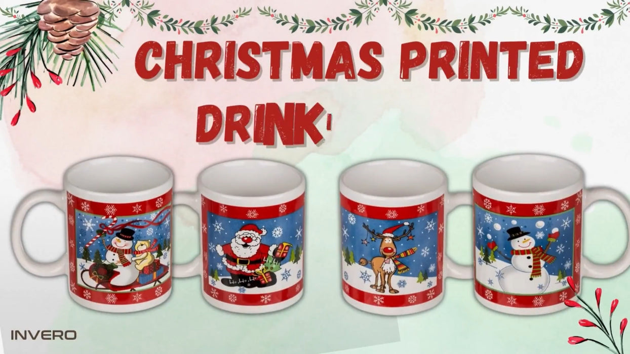 Christmas Mugs Printed Xmas 12Oz Fine Bone China Drinking Tea Coffee Gift X4