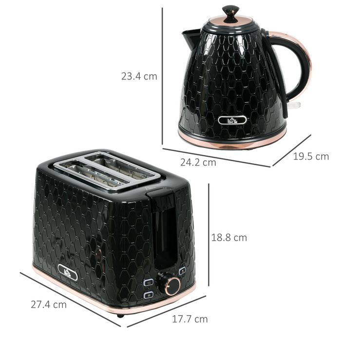 Electric Kettle & Toaster Breakfast Set – Fast Boil & 7 Browning Levels with Stylish Honeycomb Design