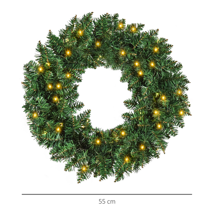 Christmas Wreath Decoration – 55cm Pre-Lit Artificial LED Ring - Samanta Factory
