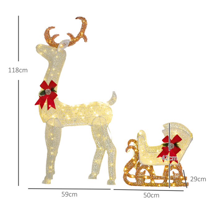 LED Reindeer and Sleigh Set – Warm White Light Display - Samanta Factory