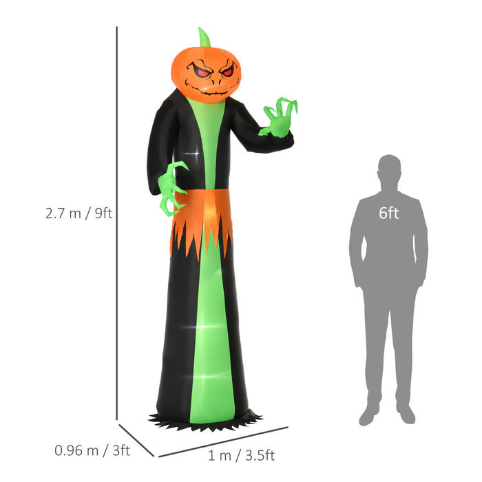9 ft Inflatable Halloween Pumpkin Ghost – 2.7 m LED Spooky Outdoor Decoration - Samanta Factory