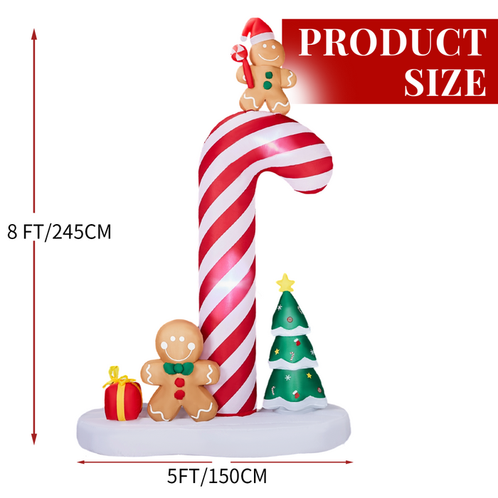 Christmas Inflatable Decoration – Candy Cane with Gingerbread – LED Lights - Samanta Factory