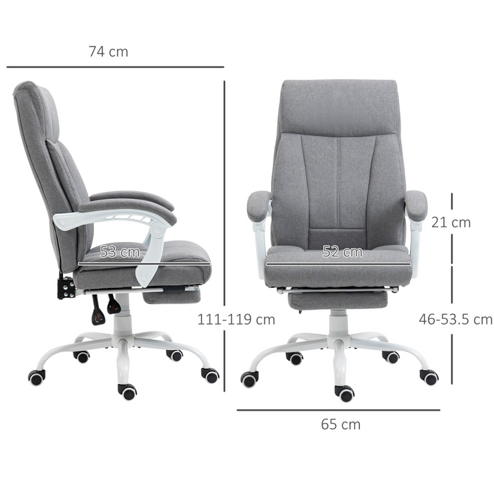 Vinsetto Grey Office Chair – 155° Reclining Fabric Desk Chair with Footrest & Height Adjustment