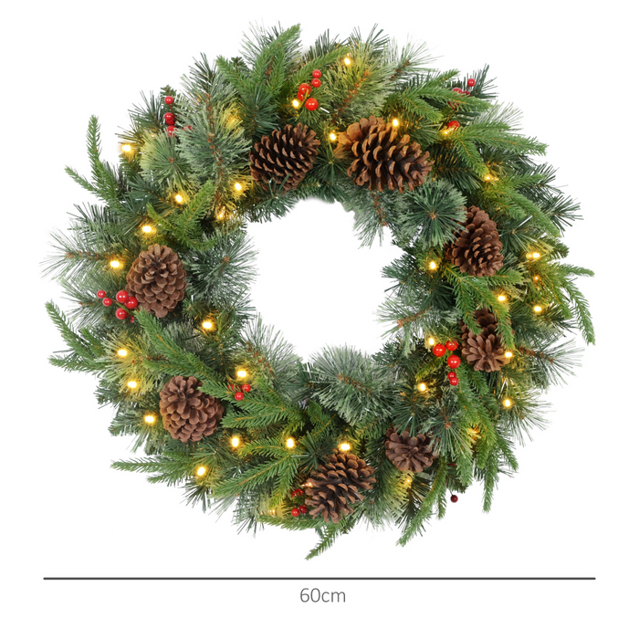 Christmas LED Wreath – Lifelike Pine & Berry Design - Samanta Factory