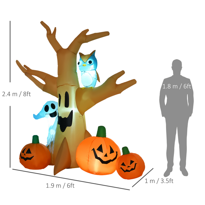Large Inflatable Halloween Tree – 240cm with LED Lights, Ghost, Pumpkins & Owl - Samanta Factory