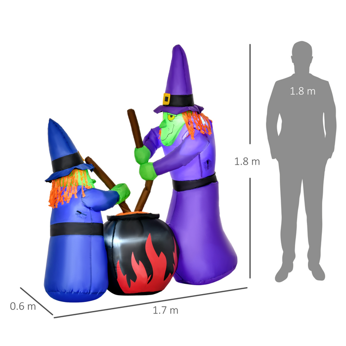 1.8 m Inflatable Halloween Witches – LED Black Cauldron Lawn Decoration
