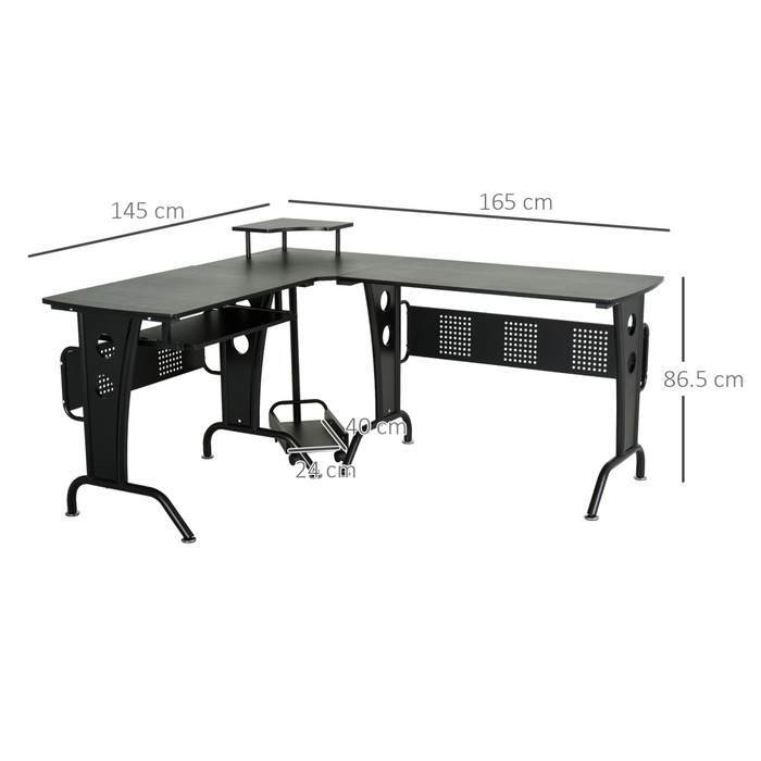 L-Shaped Corner Desk – Space-Saving Design with Keyboard Tray & Removable CPU Holder