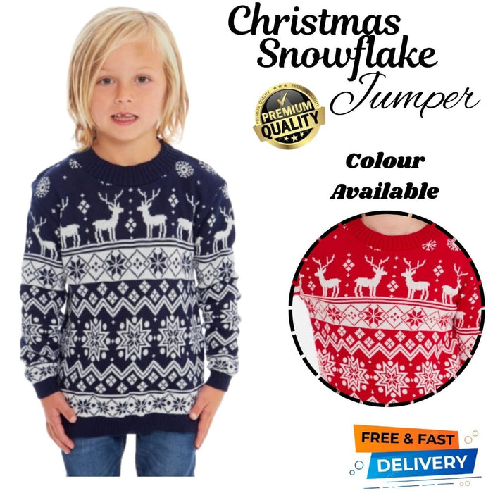 Kids Christmas Jumper Boys Girls Knitted Reindeer Novelty Xmas Knit Sweater