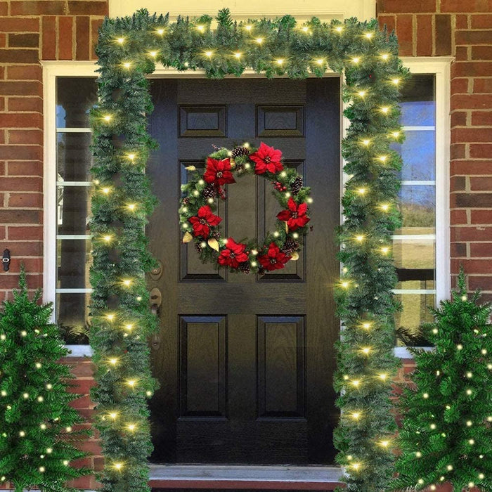 16Ft Christmas Garland with Lights Pre Lit for Door Wreath Stair Fireplace Tree
