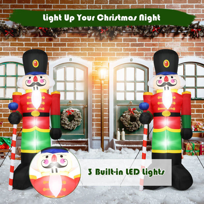 2.4M Inflatable Christmas Nutcracker Soldier with 3 LED Lights and Candy Scepter