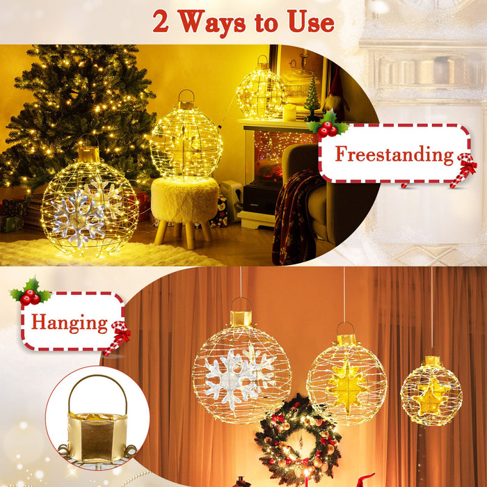 3 Pieces Pre-Lit Hanging Standing Lantern Balls Christmas Ornaments