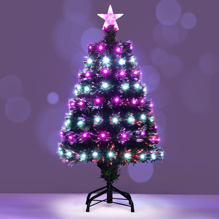 93 CM Pre-Lit Artificial Christmas Tree Xmas Tree with Multicolored Optical Fibers