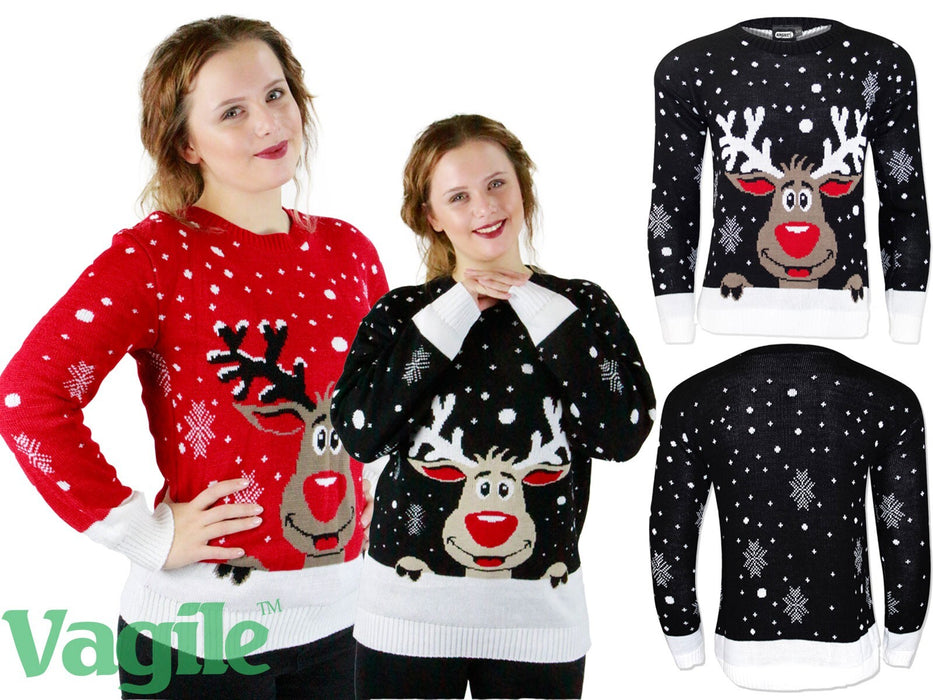 Unisex Women Rudolph Reindeer on Wall Jumper Ladies Christmas Party Warm Wear