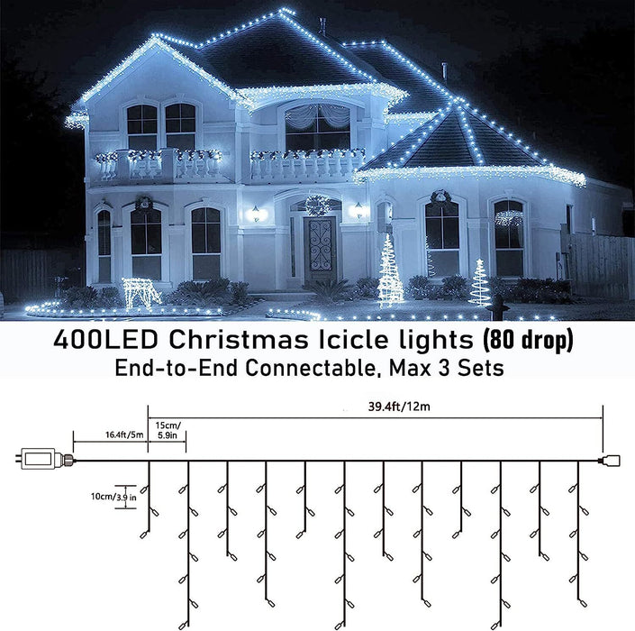 400 LED Icicle Lights 17M Super Bright Christmas Snowing Effect Outdoor Light UK