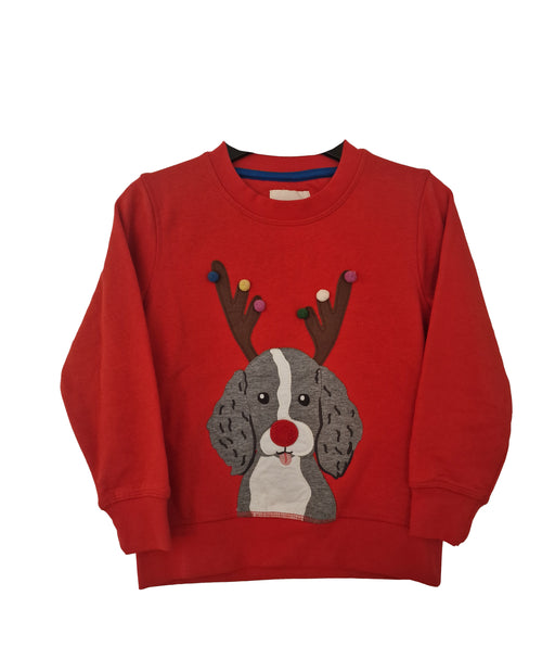 Boden Christmas Jumper Sweater Boys Girls Dog Red Cotton 2-12Yrs NEW