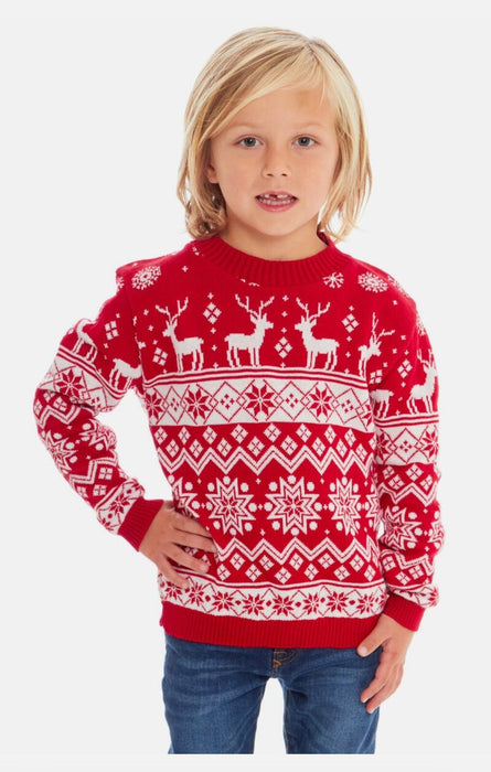 Kids Christmas Jumper Boys Girls Knitted Reindeer Novelty Xmas Knit Sweater