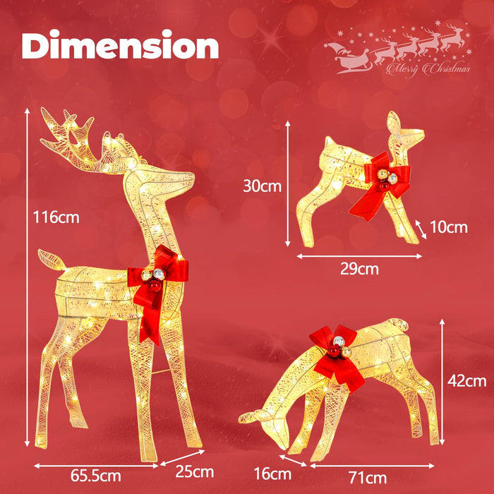 3 Pieces Lighted Reindeer Family Set with 230 LED Lights and Stakes