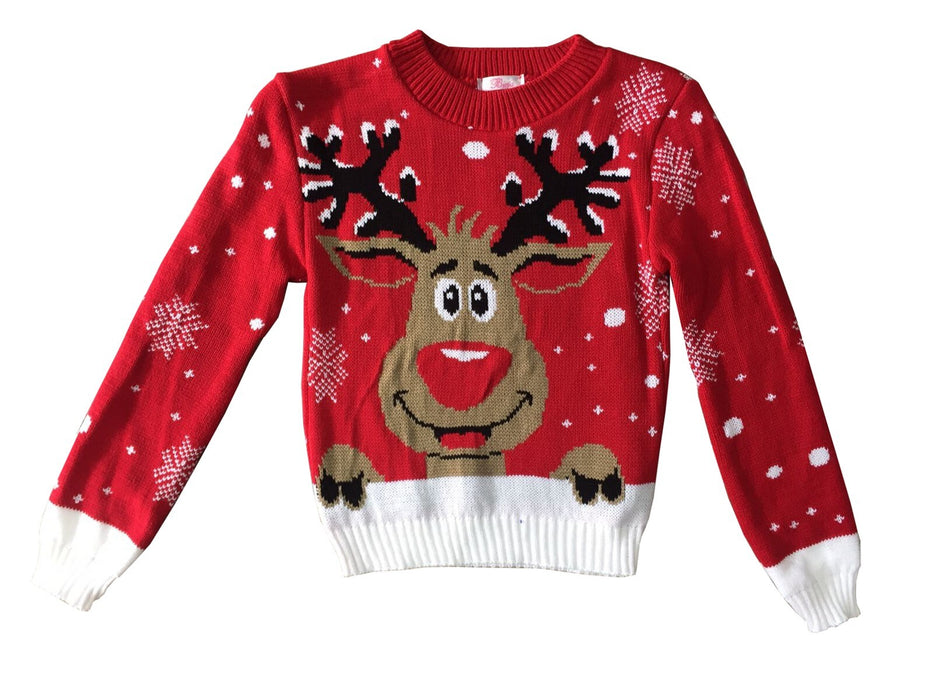 Kids Christmas Jumper Unisex Girl Boy Reindeer Merry Xmas Knitted Sweater Top