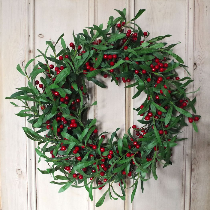 Christmas Wreath – 60cm Festive Mistletoe & Berry Design - Samanta Factory