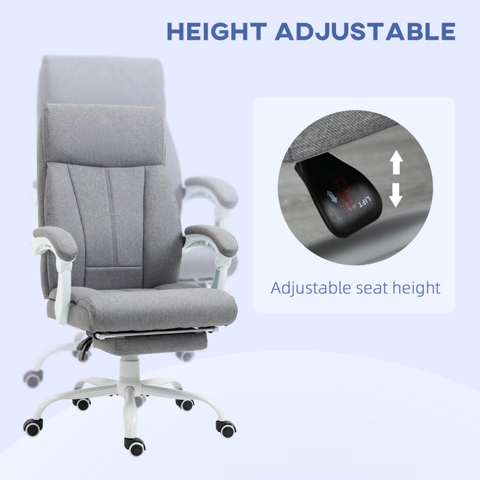 Vinsetto Grey Office Chair – 155° Reclining Fabric Desk Chair with Footrest & Height Adjustment