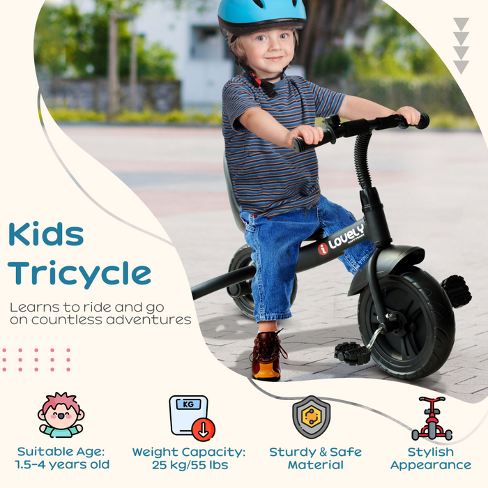Toddler Tricycle Ride-On – 3-Wheel Metal Frame with Adjustable Seat & Splash Guard