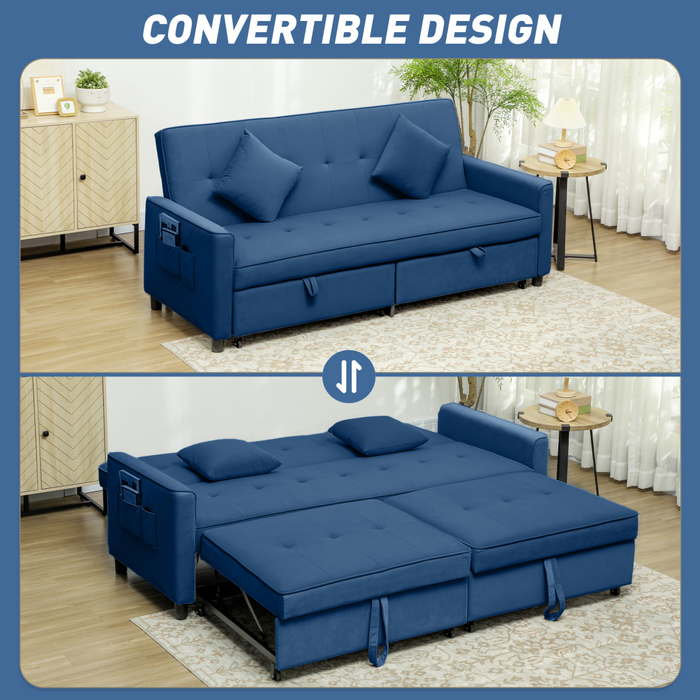 Convertible Velvet Sofa Bed – 3-Position Reclining with Pillows