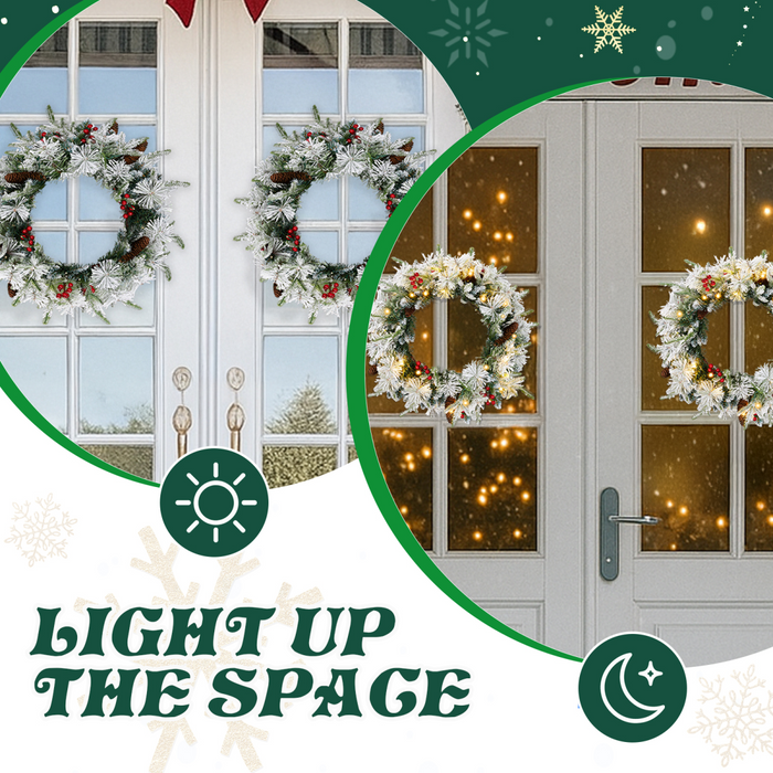 Lighted Christmas Wreath – Snow-Flocked LED Fir Design - Samanta Factory