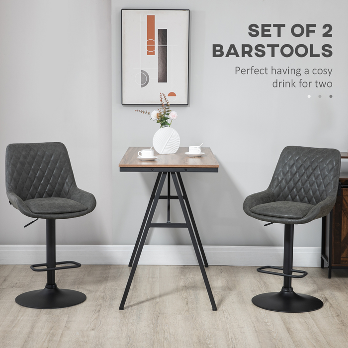 Adjustable Bar Stools Set – Swivel PU Leather with Footrest