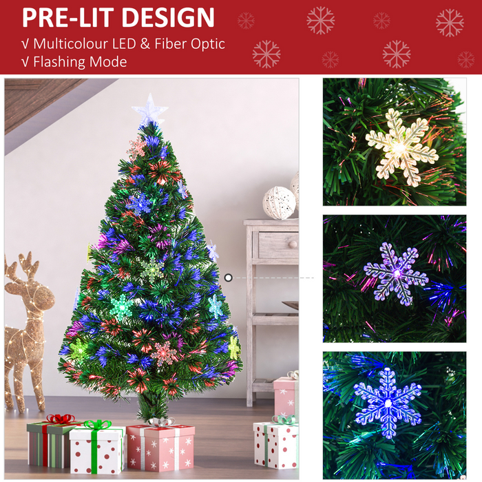 4FT Green Fibre Optic Artificial Christmas Tree LED Snowflakes Fireproofing - Samanta Factory