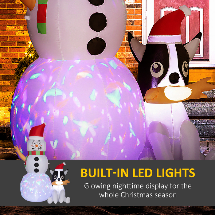 Inflatable Snowman with Dog – LED White & Rotating Lights 6.2ft - Samanta Factory