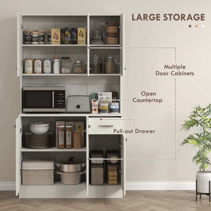 Tall Kitchen Storage Cabinet – Cream White with Adjustable Shelves & Drawer - Samanta Factory