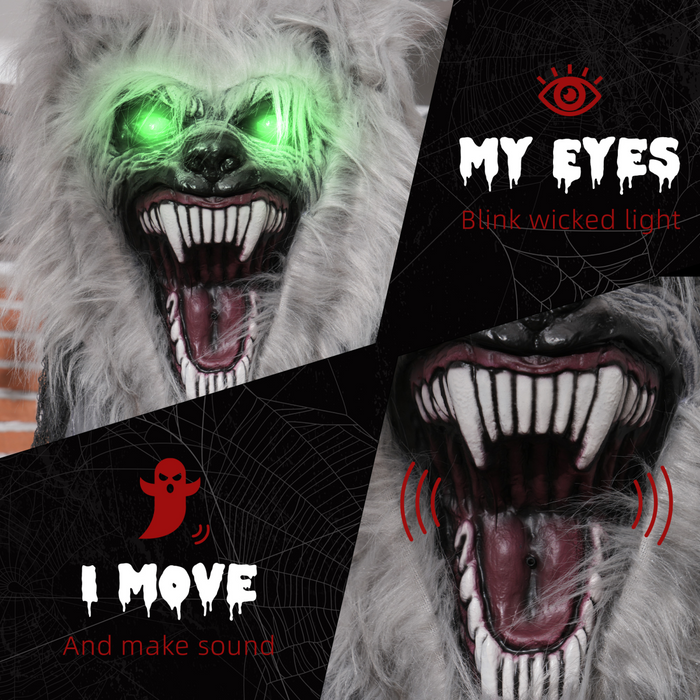 Halloween Animatronic Skeleton Werewolf – Motion-Activated Green-Eyed Decor - Samanta Factory