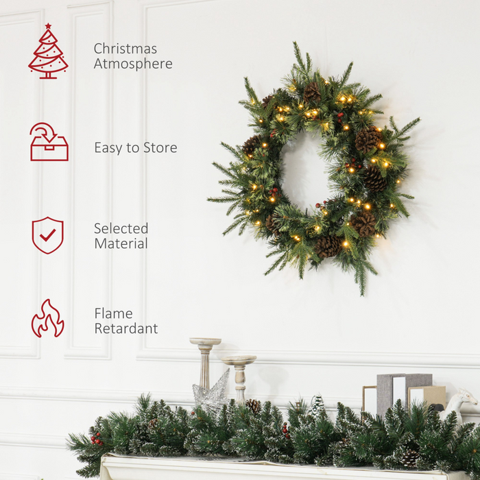 Christmas LED Wreath – Lifelike Pine & Berry Design - Samanta Factory