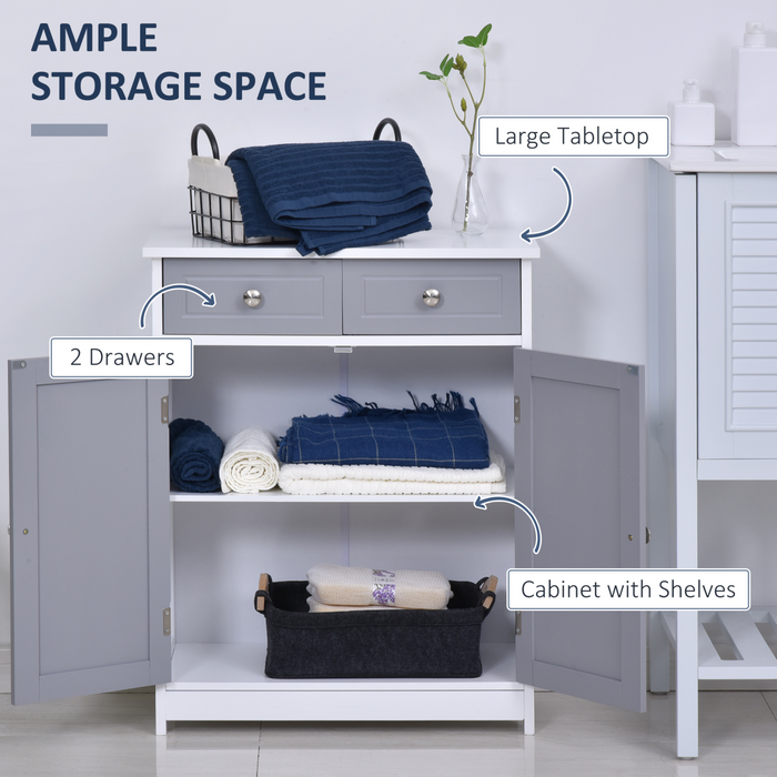 Freestanding Bathroom Cabinet – White MDF Storage Unit with Drawers & Adjustable Shelf - Samanta Factory