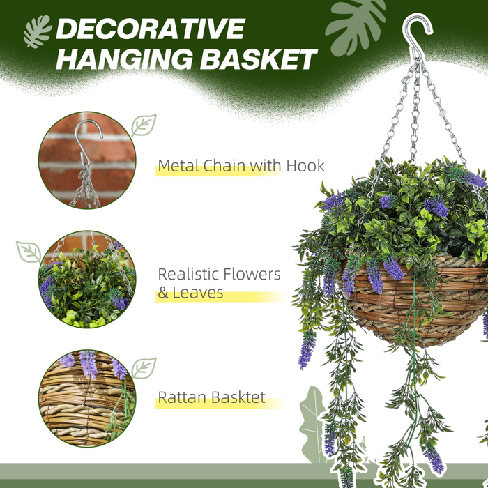 Artificial Lavender Hanging Basket – Realistic UV-Protected Faux Flowers for Indoor & Outdoor Decor