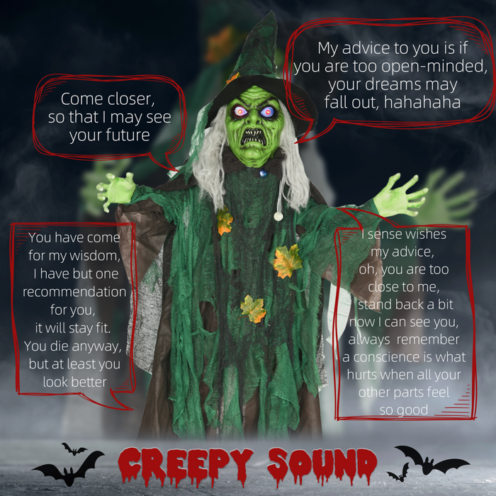 Talking Halloween Witch Animatronic – Bendable Arms with LED Eyes & Colourful Lights