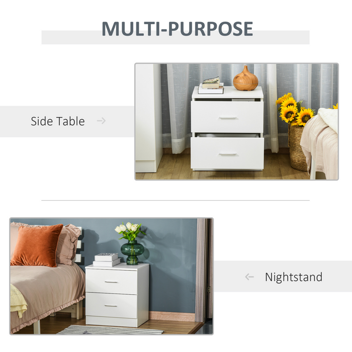 2-Drawer Bedside Table – White Nightstand with Storage for Bedroom & Living Room