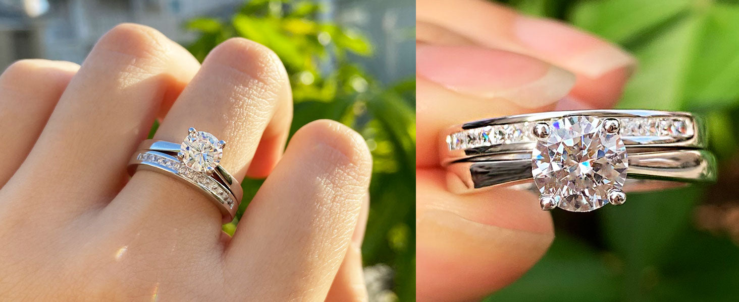 Bridal Ring Set – 1ct Round Cut Zircon in 925 Sterling Silver