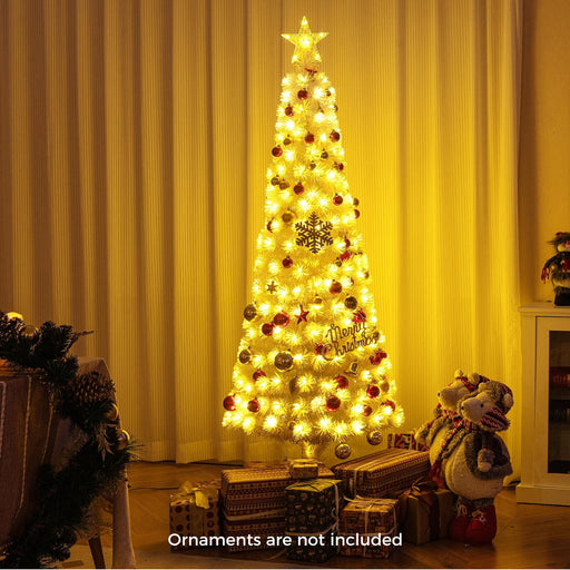 Slim pencil Christmas tree with multi-colour LED lights, treetop star, and fibre optics
