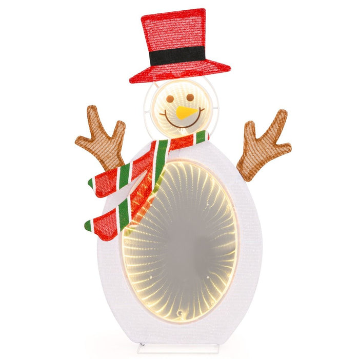 Lighted Christmas snowman decoration with infinity tunnel LED lights and metal frame