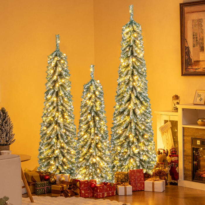 4/5/6FT Artificial Christmas Tree Set of 3 with Realistic Accumulated Snow