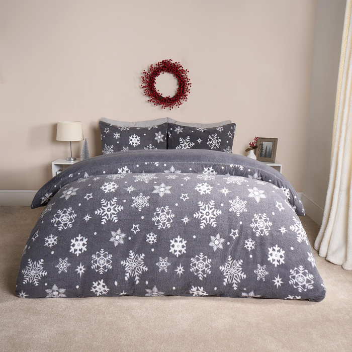 Teddy Fleece Duvet Set – Ultra Soft Winter Snowflake Bedding - Samanta Factory