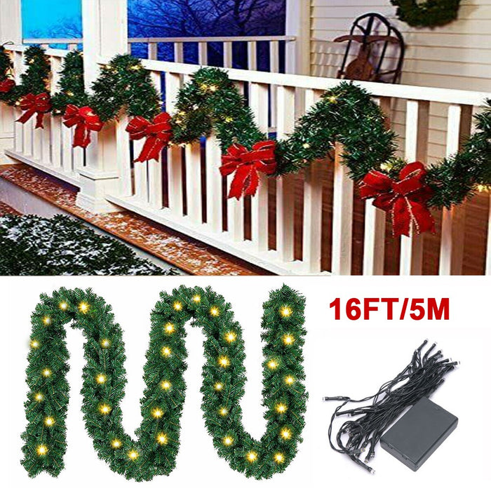 16Ft Christmas Garland with Lights Pre Lit for Door Wreath Stair Fireplace Tree