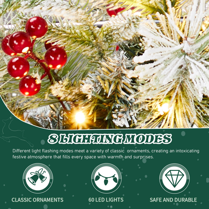 Lighted Christmas Wreath – Snow-Flocked LED Fir Design - Samanta Factory