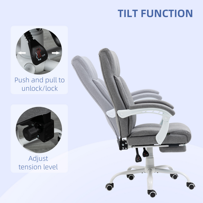 Vinsetto Grey Office Chair – 155° Reclining Fabric Desk Chair with Footrest & Height Adjustment