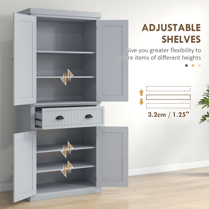 Tall Grey Storage Cabinet – 2-Door Cupboard with Drawer & Adjustable Shelves