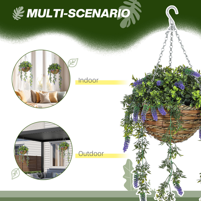 Artificial Lavender Hanging Basket – Realistic UV-Protected Faux Flowers for Indoor & Outdoor Decor