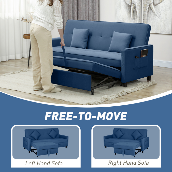 Convertible Velvet Sofa Bed – 3-Position Reclining with Pillows